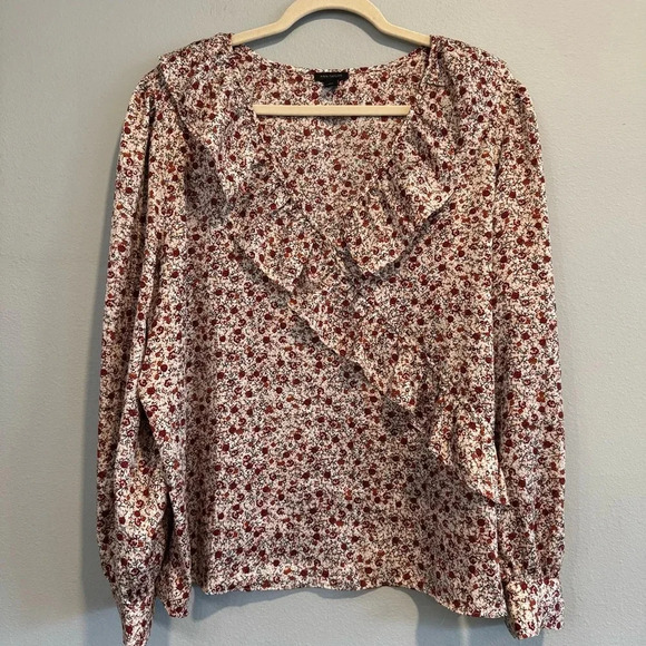 Ann Taylor Floral Ruffle Blouse Office Work Career Casual XXL - Picture 1 of 7